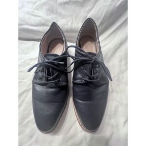Zara Woman Blue Leather Platform Oxfords Lace Up Derby Shoes EU 37 US 7